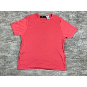Sag Harbor Top Womens Medium Coral Pink Short Sleeve Ribbed Knit Crew Neck Basic